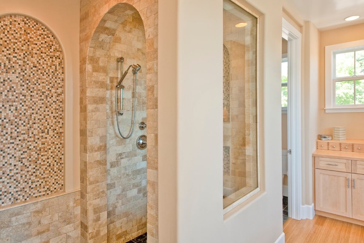 Luxurious custom home interior master bath with an elegant tile custom shower in Rock Hill, SC.